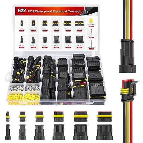 Nilight 622PCS 1 2 3 4 5 6 Pin Electrical Connector ‎Plug Male Female Terminal Wire Connector Waterproof Quick Connect Set for Car Truck Motorcycle Marine Boat 43 Sets