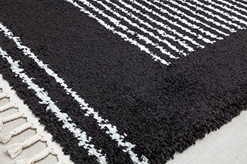 CosmoLiving by Cosmopolitan BT35A Ebony Twilight Stripe Shag Black Non-Shedding Living Room Bedroom Dining Home Office Area Rug, 2'6" x 4'