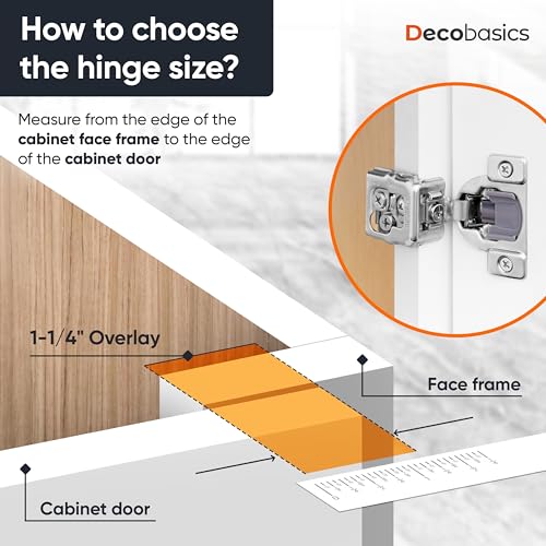 DecoBasics 100 Pack 1-1/4" Overlay Soft Close Cabinet Hinges for Kitchen Cabinets -Satin Nickel Self Closing Kitchen Cabinet Hinges Concealed with Built-in Soft Close Hinge Damper -3 Way Adjustability