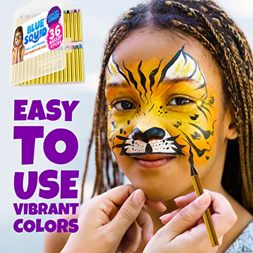 Blue Squid Face Paint Crayons for Kids - 18pcs XL Non-Toxic, Washable Body Paint Crayons - Our Face Painting Kit Makeup Sticks are Easy to Use, Safe for Sensitive Skin and Perfect for a Kids Party