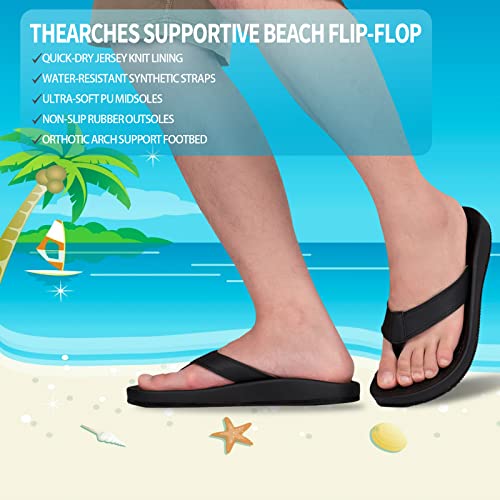 Thearches Men's Beach Sandals Flip Flop, Quick-Dry Arch Support Flip Flops Slides, Orthotic Supportive Sandal for Plantar Fasciitis, Flat Feet, Heel Pain All-Day Comfort Walk