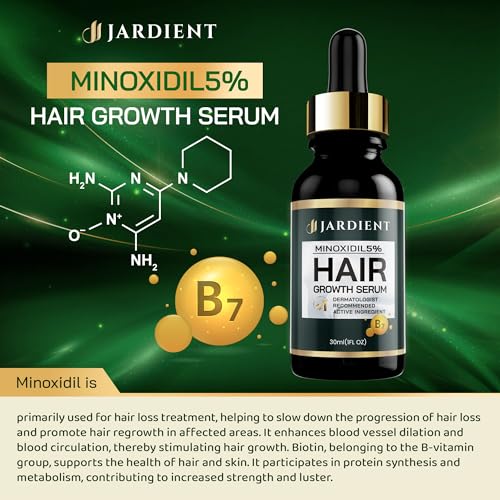 Jardient Minoxidil 5% Serum for Men and Women: Hair Growth Oil with Monoxide, Biotin, Beard Growth Kit - Minoxidil Serum - 1 Fl Oz - Prevent Hair Loss, Regrowth Treatment