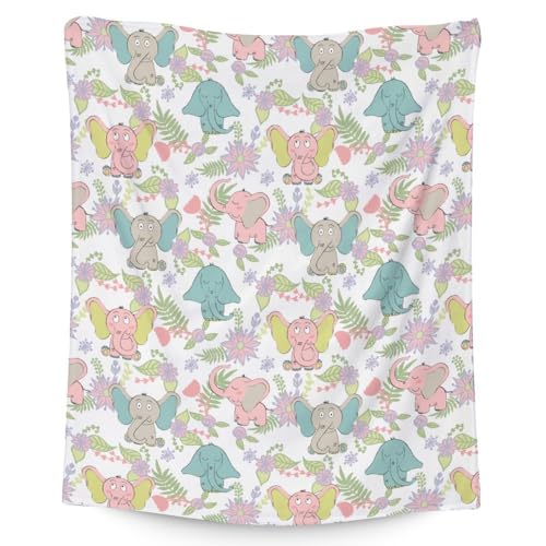 Personalized Elephant Blanket with Name - Soft, Fuzzy & Warm - 40"x50" Small Blanket for Couch, Sofa - Blue Cute Throw Gifts for Girls