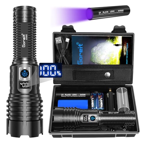 Goreit Flashlights LED High Lumens Rechargeable, 980,000 Lumens XHM77.2 Super Bright Flash Light USB, Handheld Flashlight High Powered,Powerful Flashlight Waterproof for Emergency Camping