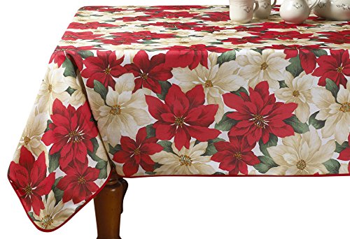 Violet Linen European Christmas Poinsettia Floral Design Printed Tablecloth Size: 52? W x 70? D