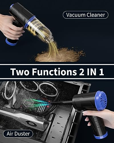 Powerful Compressed Air Duster for Deep Cleaning-Replace Compressed Air Can-No Canned Air Duster-Keyboard Cleaner-PC Cleaning-Rechargeable-3-Speeds-95000RPM Cordless Air Blower-Car Duster-Blue