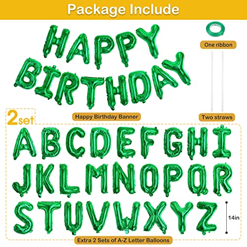 Personalized Name Happy Birthday Banner - Happy Birthday Balloon Letters Balloons 2 Sets A- Z 16'' Mylar Foil Birthday Party Decorations for Kids, Women, Men, Green