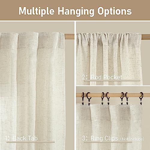 LAMIT Natural Linen Curtains for Bedroom, 84 Inch Faux Linen Textured Light Filtering Drapes Back Tab and Rod Pocket Window Panels for Living Room, Set of 2 Panels, 52 x 84 Inch, Light Grey