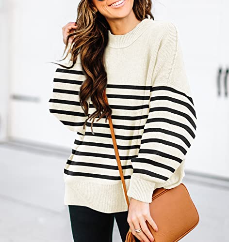 ETCYY Womens Oversized Sweaters Fall 2024 Fashion Clothes Trendy Batwing Sleeve Colorblock Striped Knit Pullover Sweater Tops(S.Pinstripe Black)