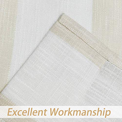Central Park Beige White Stripe Farmhouse Curtains Semi-Sheer Rayon Blend Heavy Linen Texture Window Curtain Panel 6 Grommets Treatment for Living Room/Bedroom, Set of 2, 44" x 63" Each