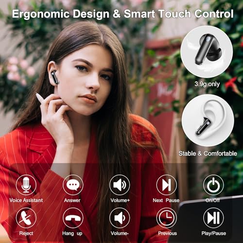 Wireless Earbuds, Bluetooth 5.4 Headphones with 4 ENC Noise Cancelling Mic, 45Hrs Playtime Bluetooth Earphones HiFi Stereo Deep Bass, in Ear Earbuds IP7 Waterproof, Wireless Headphones for Android iOS