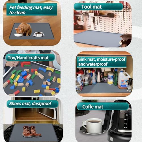 Iycnkok Mini Fridge Mat Silicone - 2 PCS Floor Protector 23.6" x 19.7"x 0.76” Drip Mat with Raised Edge Under Refrigerator Prevents Appliance Leakage Water Spills - Gray
