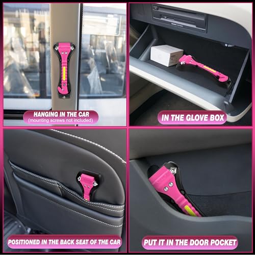 Xapwell Car Safety Hammer- Car Window Glass Breaker and Seat Belt Cutter, Auto Emergency Escape Tool, Vehicle Accessory Safety Tool, Life Rescue Tools Kits, Pink, 4 Packs