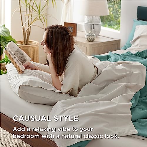 Bedsure Brushed Sheets Queen Size, 100% Cotton Sheets for Queen Size Bed, Extra Soft Pure White Sheets, Warm Bed Sheets with Deep Pocket up to 16", 4 Pieces Bedding Sheets & Pillowcases