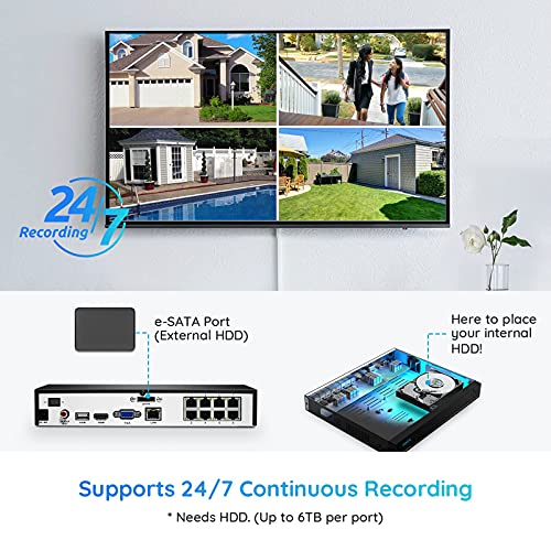 REOLINK 8CH 4K Security Camera System, 6pcs H.265 Bullet Wired PoE Cameras for Home Security Outdoors, Smart Person Vehicle Detection, 8CH NVR Recorder with 2TB HDD for 24-7 Recording, RLK8-800B6