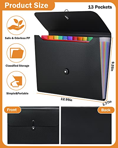 Cesil Accordian File Organizer Expanding File Folder, 13 Pockets, A4 Letter Size Paper Document Receipt Folder for Classroom, Home, Office and Travel