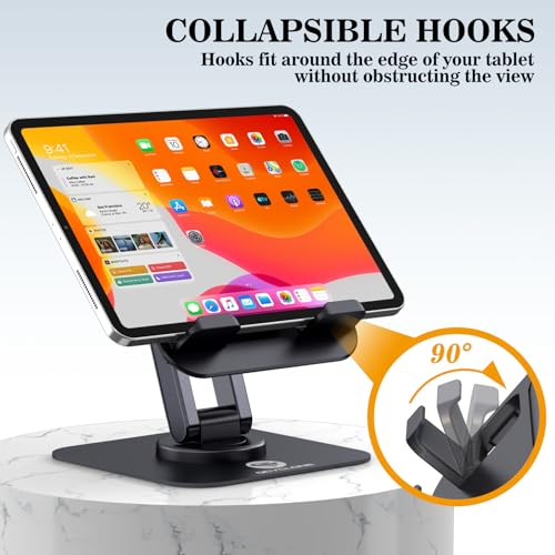 OCYCLONE for iPad Stand 360 Rotating, Adjustable Tablet Stand for Desk, Portable Monitor Tablet Stand Holder Office Accessories Compatible with Kindle 4" - 15.6" Tablet iPad PS iPhone Stand, Black