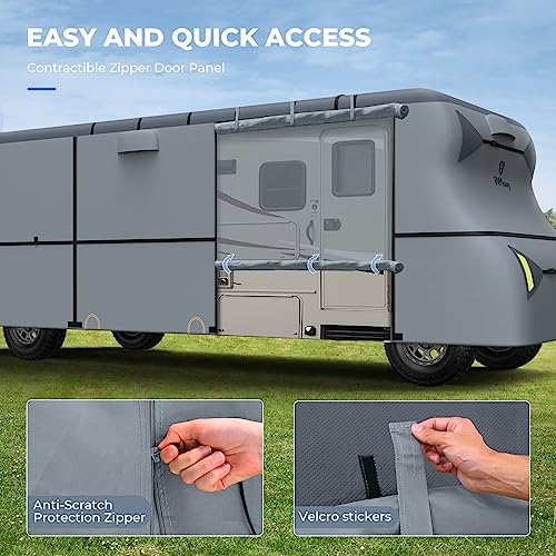 RVMasking 7 Layers top Class C RV Cover for 23'1"-26' Motorhome - Heavy Duty Windproof Rip-Stop Anti-UV with 4 Tire Covers & Gutter Spout Cover