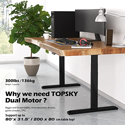 TOPSKY Dual Motor 3 Stage Electric Adjustable Standing Desk Frame Heavy Duty 300lb Load Capacity for Home Office (Black Frame Only)