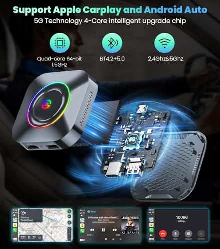 Wireless CarPlay Streaming Supports NetfIix/YouTube/Tiktok, Apple CarPlay/Android Auto Wireless Adapter Newest, Wireless CarPlay Adapter for Factory Wired CarPlay Cars Gifts