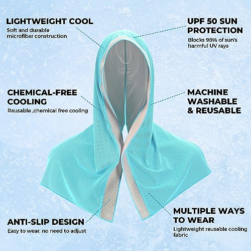 Sukeen Mini Cooling Towels for Neck and Face, Cooling Hoodie Towels for Kids, Lightweight Soft Breathable Cooling Hooded Towel Kids for Sports, Exercise, School and More Activities, Macaron Blue