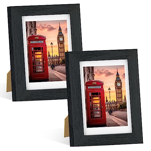 Nacial 4x6 Picture Frame Set of 2, Picture Frames with Tempered Glass, Display Pictures 3.5x5 with Mat or 4x6 Without Mat, Wall Gallery Photo Frames, Horizontal and Vertical Formats for Table