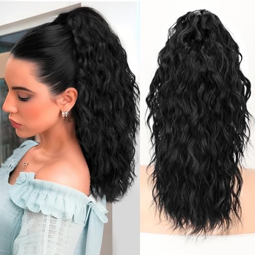 ORSUNCER Ponytail Extension Claw 26" Curly Pony Tail Clip in Claw Hair Extensions Fluffy Natural Looking Synthetic Hairpiece for Women Dark Brown