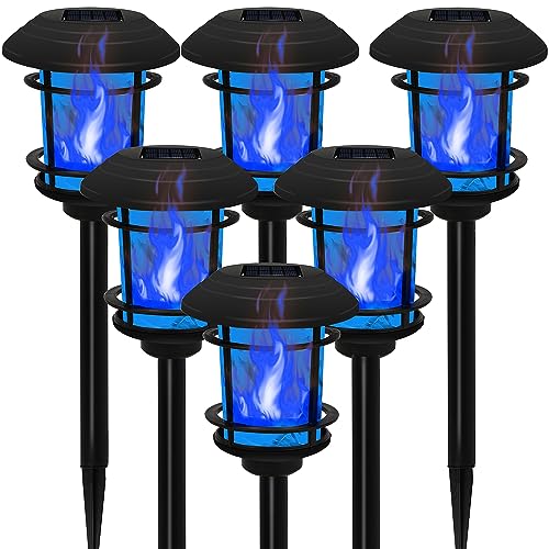 Dynaming 6 Pack Christmas Solar Torch Lights Outdoor, Flickering Flame Torch Candy Cane Marker, Solar Powered Xmas Decorative Lights, Waterproof & Auto On/Off for Patio Walkway Driveway