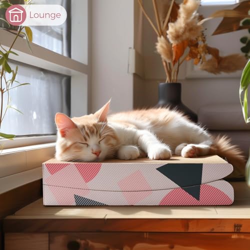 ComSaf Cat Scratcher Carboard Pad Long Curved Foldable 32"x10", Wide Kitty Cat Scratching Pad Recycle Corrugate Scratcher Cat Scratch Lounge Long Lasting Reversible