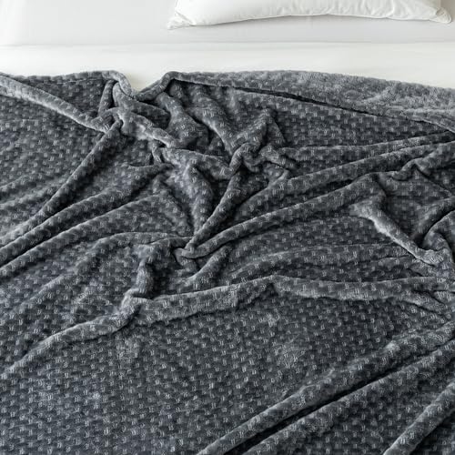 COOVA Cozy Soft Twin Fleece Blanket for Couch - Comfy Blankets Lightweight Plush Fuzzy Throw, Gift for Women,Bed,Sofa,Chair,Camping and Travel.(Stripe Dark Grey, 60"x80")