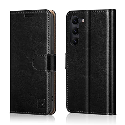 Belemay for Samsung Galaxy S23 Wallet case-Genuine Leather Protective Flip Cover-RFID Blocking Credit Card Holder-Kickstand Book Folio Phone Case Women Men Compatible with Samsung S23 (5G 6.1")-Black