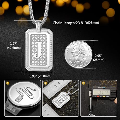 Zillaly initial letter Pendant Necklace Men Women boy Capital silver letter diamond A-Z stainless steel Chain box 22inch (Silver-W)