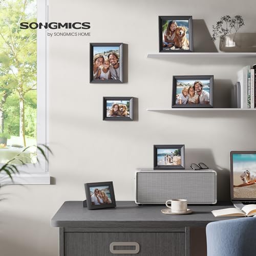 SONGMICS 5x7 Picture Frames with 6 Mats for Wall, Set of 3, Collage Photo Frames for 5x7, 4x6, 3.5x5 Pictures, Hanging or Table Display, Glass Front, 5 Non-Trace Nails, Ash Black URPF045B01