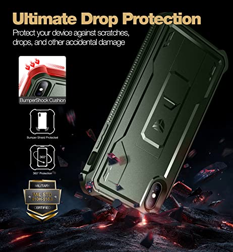 Dexnor for iPhone Xs max Case, [Built in Screen Protector and Kickstand] Heavy Duty Military Grade Protection Shockproof Protective Cover for iPhone Xs max (Army Green)
