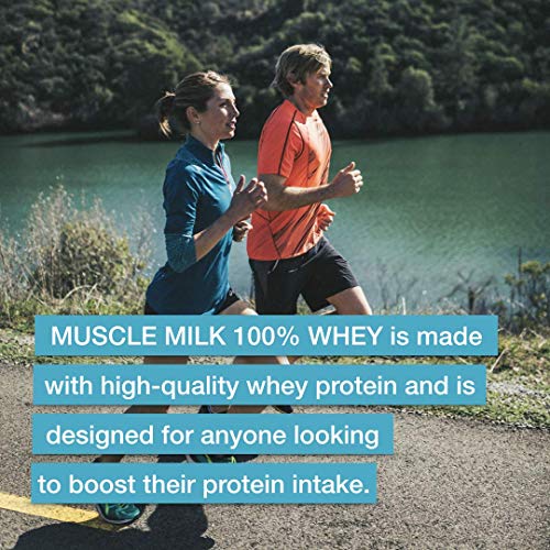 Muscle Milk 100% Whey With Probiotics Protein Powder, Chocolate, 1.85 Pound, 23 Servings, 27g Protein, 2g Sugar, 1B CFU Probiotics, Low in Fat, NSF Certified for Sport, Packaging May Vary