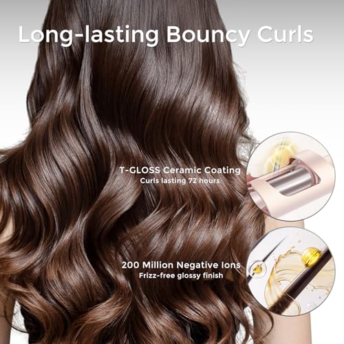 Cordless Automatic Curling Iron 1 Inch - TYMO CURLGO Rotating Curling Wand Anti-Scald & Tangle-Free for Easy Curls, Ceramic Travel Hair Curler Portable, Rechargeable & Dual Voltage for 14”-22” Hair