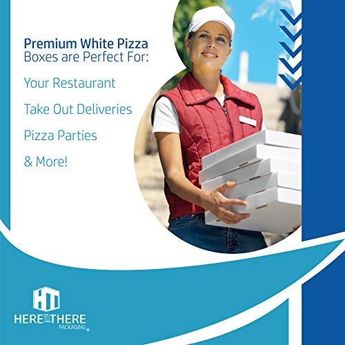 Here to There Packaging White Cardboard Pizza Boxes, Takeout Containers - 10 x 10 Pizza Box Size, Corrugated, Kraft – 50 Pack