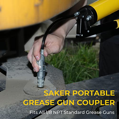 Saker Grease Gun Coupler-Upgrade to 14000 PSI,Duty Quick Release Grease Couplers,Compatible with All Grease Guns 1/8" NPT Fittings (1 PC)