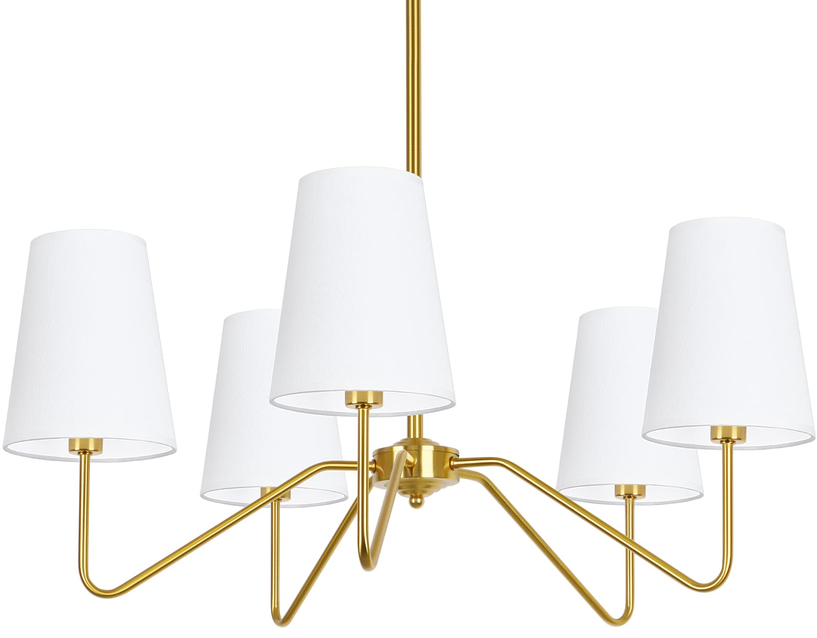 5-Light Modern Chandelier with White Shades, 30” Brass Gold Chandelier for Dining Room, Classic Pendant Ceiling Light Fixture w/ E12 Base Hanging Lamp for Living Room Hallway Bedroom Height Adjustable