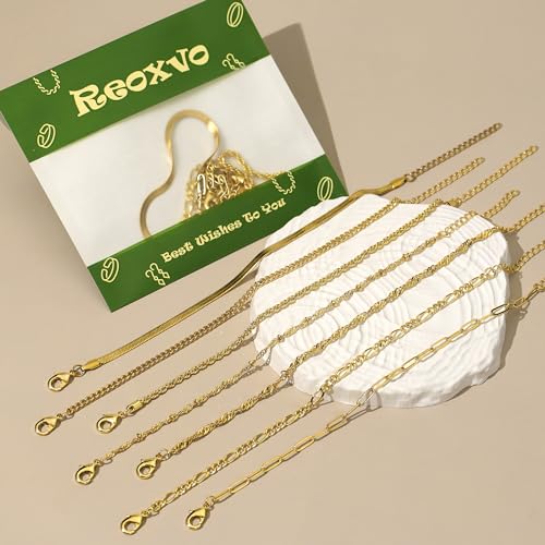 Reoxvo Gold Bracelets for Women,Dainty 14K Gold Plated Brass Chain Link Bracelet Set for Women Trendy Stack Bracelets Jewelry for Women