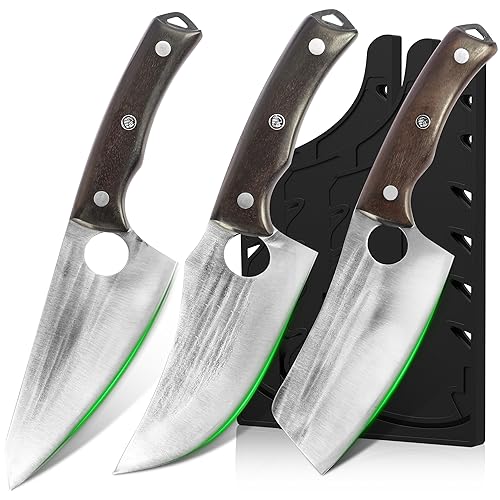 FULLHI 6PCS Butcher Knife Set with Sheath Hand Forged chef knife Boning Knife, High Carbon Steel Meat Cutting Knife for Kitchen Camping BBQ