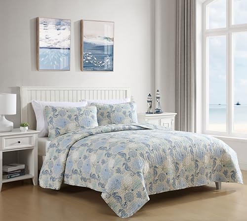 Caribbean Joe Coastal 3-Piece Quilt Set, Full/Queen, Beach Bum Sand