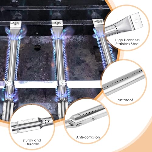 AJinTeby 15" Grill Heat Plates and 14 7/8" Pipe Burners for Charbroil 463411512, 463411712, Kenmore 122.16134, 122.16134110, Nexgrill 720-0670A 720-0783 and Tera Gear Model Grills