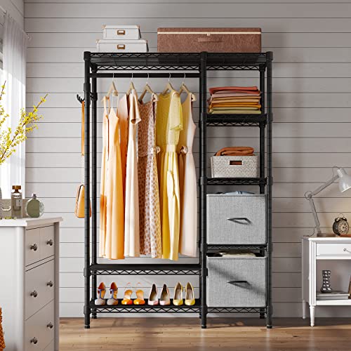VIPEK V7 Heavy Duty Clothes Rack with Shelves Garment Rack with Drawers, Portable Clothing Storage Rack for Hanging Clothes Freestanding Closet System Adjustable Metal Wardrobe, Max Load 730lbs, Black