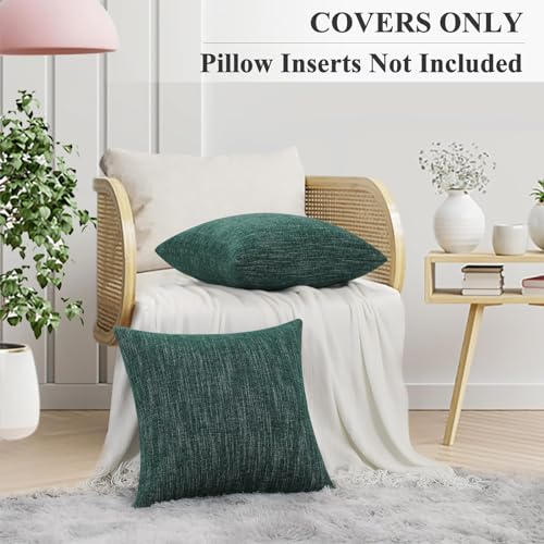 decorUhome Spring Decorative Throw Pillow Covers 16x16 Set of 2, Farmhouse Textured Chenille Square Pillow Covers for Couch Sofa Bed Living Room, Dark Green