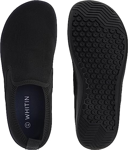 WHITIN Wide Toe Box Barefoot Sneakers for Men Slip on Fashion Canvas Minimalist Shoes Zero Drop Sole Size 8 Width 8W Walking Breathable All Black 41