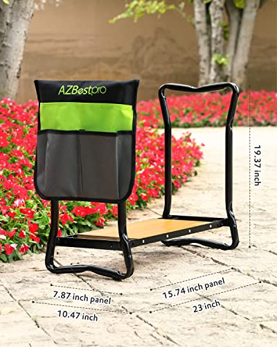 AZBESTPRO Bamboo Garden Kneeler and Seat Heavy Duty, Upgrade Gardening Bench and 2-inch Thick Kneeling Pad 1 Larger Tool Bags, Gardening Gift for Women Men, for Gardeners