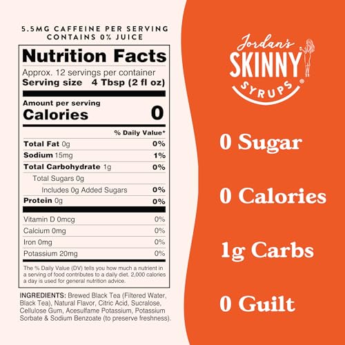 Jordan's Skinny Mixes Sugar Free Syrup, Sweet Tea Flavor, Flavored Water Enhancer, Drink Mix for Ice Tea, Lemonade & More, Zero Calorie Flavoring, Keto Friendly, 25.4 Fl Oz, 1 Pack