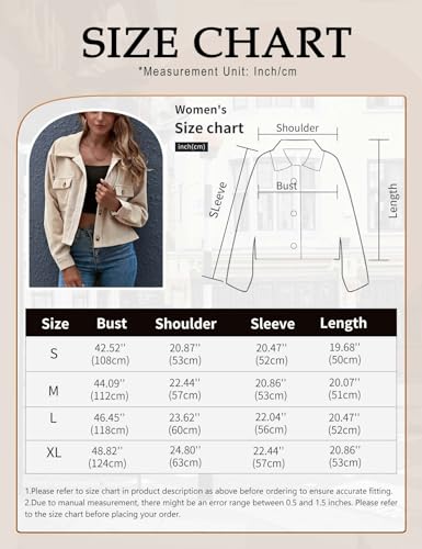 Gihuo Women's Fashion Cropped Shacket Button Down Corduroy Shacket Jackets Casual Plaid Long Sleeve Crop Shirts Jackets Tops (PlaidGreen-M)