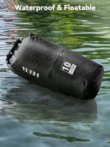 HEETA Waterproof Dry Bag with Front Zippered Pocket for Women Men, 5L/10L/20L/30L/40L Roll Top Lightweight Dry Storage Bag Backpack for Travel, Kayaking, Boating, Rafting, Camping, Beach (Black, 5L)